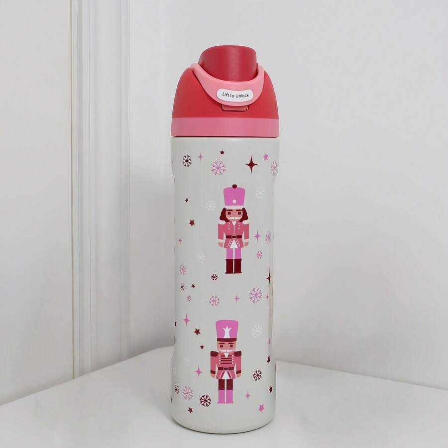 Festive Nutcracker & Star Insulated Water Bottle, Double Wall Vacuum Cup - Red and White - View 1