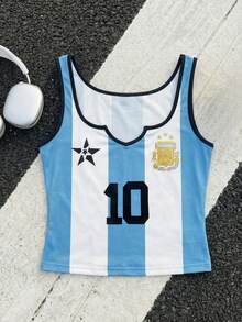 Áo hai dây không tay bằng lưới kiểu Argentina dành cho nữ, dáng ôm thể thao, thích hợp cho mùa hè và mùa xuân, trang phục dự World Cup cho nữ. - Xanh và trắng - Xem 9