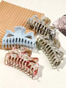 8Pcs 13.5cm Large Marble Pattern Claw Clip Set, Non-Slip Strong Hold Jaw Clips ForWomen, Suitable For Thick Hair, Casual Daily Style Hair Accessories Summer Hair Clutch Beach Hair Claws Vacay Hair Clips - Multicolor - View 3
