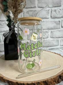 1 Set/Matcha Cup With Lid And Straw, Large Capacity Matcha Tumbler With Straw, Ins-Style Daily Use Glass Straw Cup, Suitable For Coffee, Matcha, Juice, Sparkling Water, Etc. - Multicolor - View 3