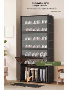 Dustproof Shoe Cabinet With Transparent Flip Cover, Large Capacity Shoe Organizer, Sturdy And Durable, Suitable For Small Apartments, No Installation Required - Black - View 2