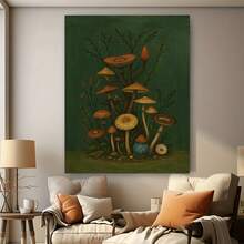 Enmarcado Lámina artística botánica de setas  - Póster de naturaleza verde estilo cottagecore, decoración de pared moderna y minimalista de hongos en varios tamaños para oficina, fácil de colgar/adhesivo/soporte - Lienzo botánico (), plano 2D, perfecto para la decoración de habitaciones - Enmarcado - Ver 5