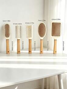 1pc Multi-Specification Multi-Style Anti-Tangle Smooth Hair Massage Air Cushion Design Wooden Handle Air Cushion Comb Round Barrel Roller Comb INS Style Minimalist Milk White Wooden Color Square Oval Round Barrel Roller Comb Air Cushion Design Round Tooth Anti-Tangle Smooth Hair Scalp Massage Curly Hair Styling Massage Comb Styling Comb Hairdressing Tool Home Salon Daily Care All Season - Air Cushion Comb - View 10