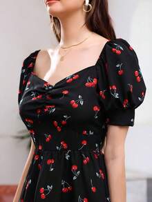 Unity Vestido Drapeado Frutas y verduras Casual - Negro - Ver 6