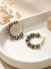 2 piezas Pendientes elegantes con cuentas multicolor, accesorio de alta gama para fiesta y estilo diario, regalo perfecto para la novia - Gris - Ver 3