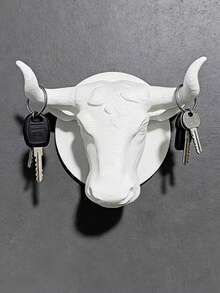 2026 New Year, Valentine's Day, Easter | High-End Sculptural Bull Head Key Hook - Sturdy Key And Small Item Storage Rack, Black, White, Gray Multi-Color, Suitable For Home Decor, Entryway Decor And Key Storage, Practical Hook - Multicolor - View 3