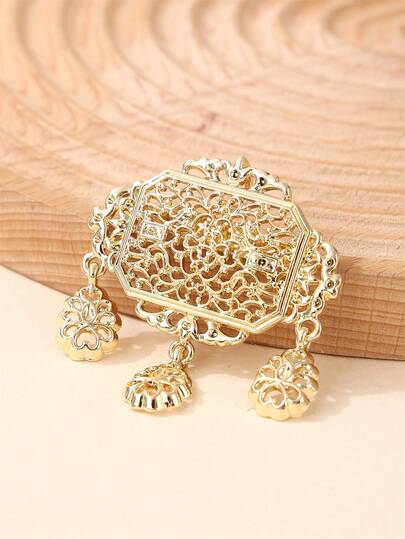 1pc Moroccan Style Hollow Carved Brooch, Luxury Vintage Design, Bridal Wedding Party Festival Accessory, Bridal Corsage, Holiday Decoration