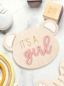 1-Pc Gender Reveal Wooden Sign, Wooden Birth Announcement Sign 6 Inch Round Plaque It's A Boy/Girl Announcement Plaque Personalized Newborn Announcement Sign For Hospital, Baby Announcement Plaque, Wooden Birth Announcement Sign Birth Bulletin Board Baby Photo Prop Wood Chips Baby Milestone Wood Chips Baby Shower Gift For Boys/Girls - Bear Design - View 8