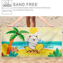 1pc Cute Capybara & Bear Printed Beach Towel - Super Soft Microfiber Material, Machine Washable, Adorable Cartoon Design With Fashionable Sunglasses And Accessories, Perfect For Pool, Beach Outing And Valentine's Day Gift, Essential Beach Item | Funny Design, Must-Have For Beach Travel - Multicolor - View 3