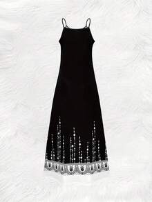 Vestido con estampado abstracto estilo vacaciones de verano - Negro - Ver 3