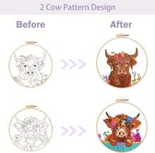 Offizon 2 PCS Embroidery Kit For Beginners - Cross Stitch DIY Craft Set, Embroidery Accessories &Amp; Hoop Included, Hand Embroidery Kit For Adults Stitching Sewing Kit Gift | Cow Patterns - ColorB - View 3