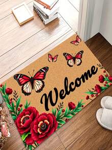 Butterfly & Floral Pattern Doormat, Suitable For Home Use, Indoor/Outdoor, Machine Washable, Ultra-Thin Design. Ideal For Front Door, Balcony, Laundry Room And Similar Spaces. - A - View 5