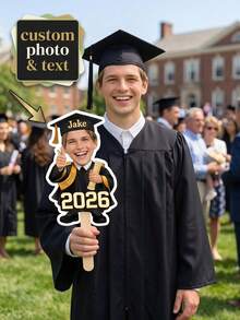 1 pieza Abanico de mano personalizado con foto de graduación, nombre personalizado y año de clase, recorte de graduado de dibujos animados, divertido accesorio para cabina de fotos de graduación, para graduados de escuela secundaria/universidad, familia y amigos, ceremonias de graduación, fiestas, sesiones de fotos - Multicolor - Ver 3