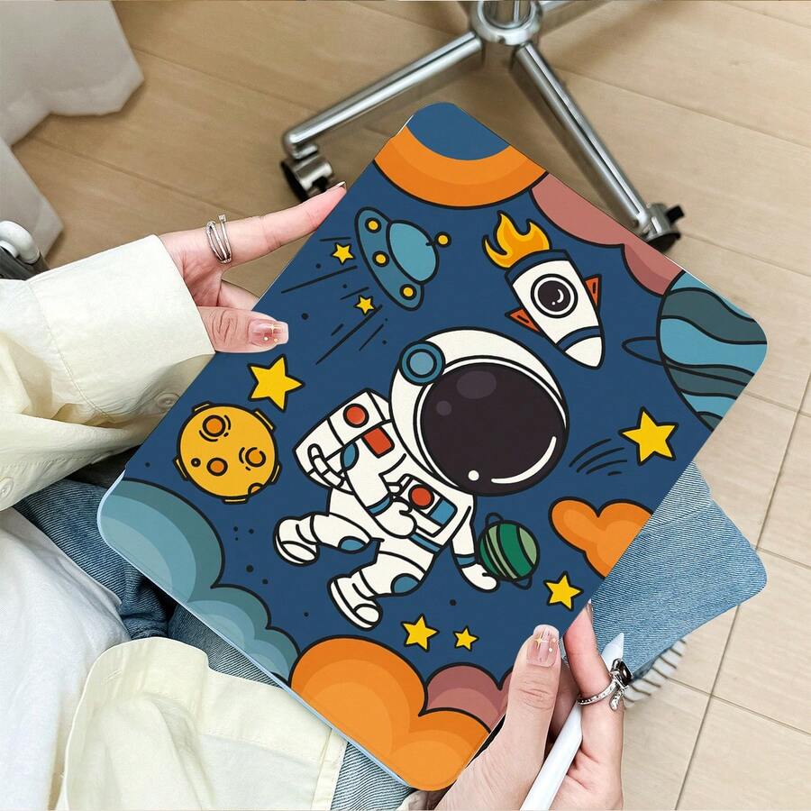 1 tấm lót bàn xoay 360° có khe cắm bút, vỏ da PU kèm giá đỡ, chức năng tự động tắt/mở màn hình, họa tiết phi hành gia, tên lửa, ngôi sao, mây, thích hợp làm quà tặng nhân dịp tựu trường, ngày Valentine, quà tặng ngày lễ. - Nhiều màu - Xem 1