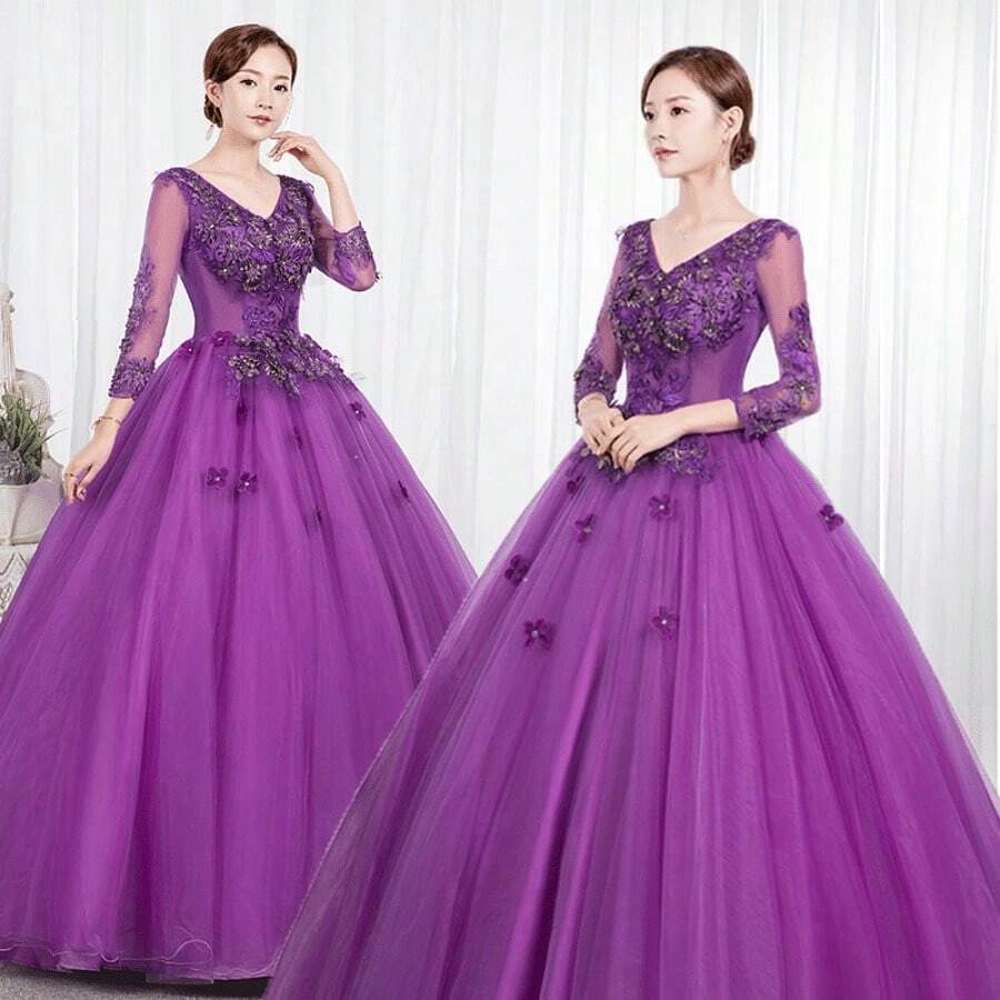 Color Yarn Tutu Dress Evening Dress - Màu tím - Xem 1