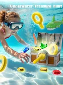 Kids Diving Pool Treasure Chest Toy With Keys, Gems & Fish, Toddler Outdoor Swimming Playset, Summer Water Dive Beach Game, Party Gifts For Girls Ages 3-8 Pool Toys Beach Toys Bath Toys Boy Toys Water Toys Toys For Boy Outdoor Games Kids Toys - Multicolor - View 6