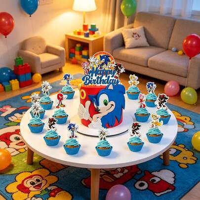 1set/25PCS Themed Cake Topper, Anime Birthday Party Decoration, Kids Baking Dessert Decor Supplies