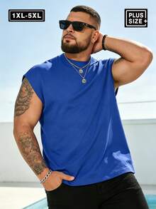 Plus Size Men's T-Shirt, Summer Plus Size Men's Casual Crew Neck Tank Top, Versatile, Slim Fit, Refreshing And Energetic, Suitable As A Gift For Husband And Boyfriend Sports - Blue - View 3