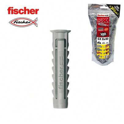  fischer Tacos pared para hormigón SX 8x40 para fijar lámparas, cuadros, Pack 100 tacos + 20