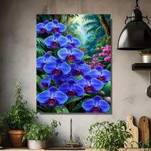 La pintura de diamantes 5D más popular del año - Orquídea de mariposa azul, gota de agua, tema floral - Nuevo  ultra grande de 50 X 100 cm (19.68 X 39.37 pulgadas) / 40 X 70 cm (15.7 X 27.57 pulgadas) Pintura decorativa de bordado de diamantes redondos sin marco - Enmarcado - Ver 4