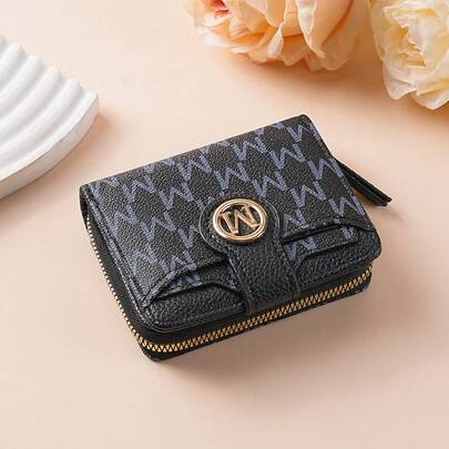 Fashionable Printed Letter Zipper Coin Purse With Versatile-Vintage Pattern Design