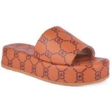 Sandália Feminina Flatform Slide Estampa Monograma Luxo Confortável - Caramelo - Visão 6
