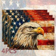 4PCS/6PCS/8PCS Eagle Print Vintage American Independence Day Placemats, Patriotic Star Striped Design, Suitable For July 4th Party, Holiday Dinner Table Decor - Multicolor - View 14
