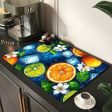 1pc Lemon Print Absorbent Mat/Drying Mat For Coffee Maker, Tableware - Absorbent Polyester Desktop Protective Mat With Rubber Anti-Slip Pad, For Kitchen Counter Decor, Home Bar And Dining Table - Multicolor - View 3