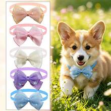 Bộ 5 vòng cổ cho thú cưng đính nơ sequin mềm mại, có thể điều chỉnh kích thước, phù hợp cho chó và mèo nhỏ, nhiều màu sắc để lựa chọn, thích hợp cho tiệc tùng và sử dụng hàng ngày. - Nhiều màu - Xem 5