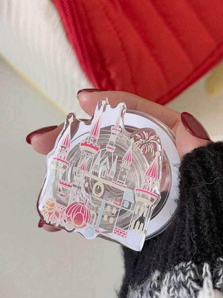 1个粉色不对称造型手机推拉城堡形磁吸伸缩手机支架,少女风,贴心礼物,送给女友、家人和同事,母亲节、妈妈生日礼物,庆祝活动 - 白色城堡 - 查看 1