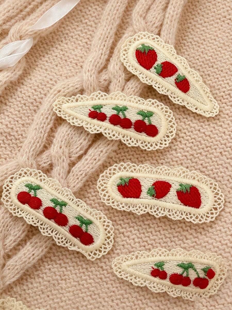Set de 4 pinzas para el cabello con diseño de fresa y cereza, adecuadas para reuniones, eventos sociales, viajes, fotografía al aire libre y como accesorios para el cabello - Multicolor - Ver 1