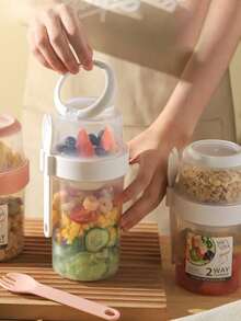 1pc Breakfast Salad Cup, Breakfast Food Container Jar, Portable Fruit & Vegetable Snack Cup With Fork Lid, Yogurt Cup, Diet Cup, Portable Water Cup, Suitable For School, Office, Kitchen, Christmas Gift, Back To School Supplies - Multicolor - View 3