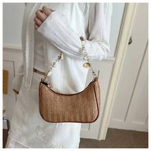Y2K Boho Straw Woven Chain Bag, Handmade Underarm Shoulder Purse Women, Designer Straw Clutch Summer Vacation Beach Travel 1 Piece - màu nâu - Xem 7