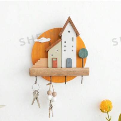 1 Creative Art Cute Fairy Tale Town Hook Rack, Wall Shelf, Wall Decoration, Doorway Decoration, Can Hang Keys, Jewelry, Hats, Towels, Small Items, Add A Warm Home Atmosphere, Suitable For Decoration In Rooms, Artistic Shops, Can Be Used As A Friend Gift, Autumn Decoration, Birthday Gift