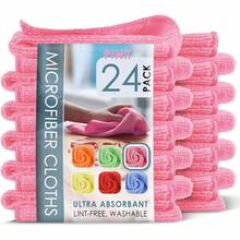 Microfiber Cleaning Cloth Microfiber Towels 24 Pack Washcloths Pink Cleaning Rags Reusable Microfiber Towel Microfiber Cloth Rags Lint Cloth 12Inchesx12Inches - Màu hồng + Gói 24 cái - Xem 2