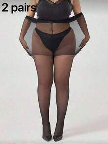 1/2/4/6/8 Pairs Plus Size Women's 20D Reinforced Crotch Pantyhose - Black - View 12