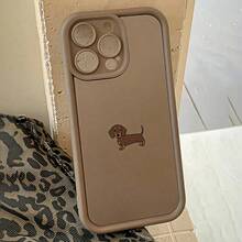 1个可爱腊肠犬图案纹理防震TPU手机壳，兼容苹果17、16、15、14、13、12、11 Pro Max/Plus，保护套 - 棕色 - 查看 5