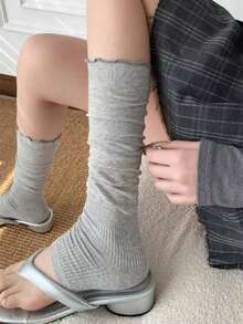 4 Pairs Spring/Summer White Ankle Socks, Korean Style Gray Knee-High Socks For Women - Multicolor - View 11