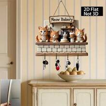 1pc Key Holder With 4 Double Hooks, Decorative Country Style Key Rack, Suitable For Entryway, Hallway, Bedroom, Living Room, Wooden Key Storage Organizer - Multicolor - View 9