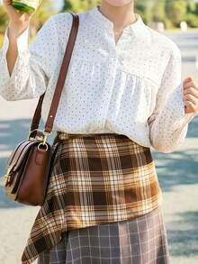 1pc Half-Length Skirt, American Retro Irregular Pattern Patchwork Layered Top, Chic And Stylish Girl Outfit With High-End Half-Length Skirt - Multicolor - View 3
