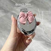 1pc Foldable Bowknot Mini Air Cushion Hair Brush With Mirror, Silver/Pink Bowknot Options, Portable 2-In-1 Hair Comb And Makeup Mirror, Fashionable And Cute Accessory, Exquisite Holiday Gift - Multicolor - View 7