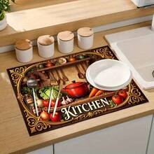 1pc Dish Drying Mat, Coffee Machine Mat, Retro Kitchen Vegetable & Red Pot Pattern Absorbent Dining Table Mat, Suitable For Home And Cafe, Multipurpose Drainage Pad, Home Gift, Desktop Decor - XYLSD-268 - View 9