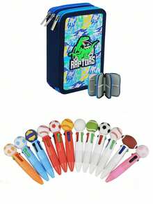 1 Set Cartoon Pencil Case, Large Capacity Student Stationery Box + Multi-Color Ballpoint Pens, Suitable For Students, Ideal For Student Groups - Three-layer Large Capacity Pencil Case - View 14