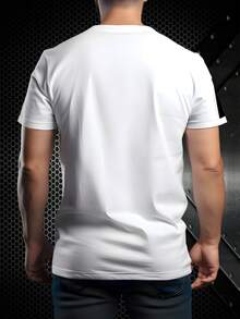 Minimalist Geometric Line Print Men's Short Sleeve T-Shirt, Black & White Contrast Color Casual Round Neck Top, Loose Breathable Sporty Versatile Daily Wear For Summer - White - View 2