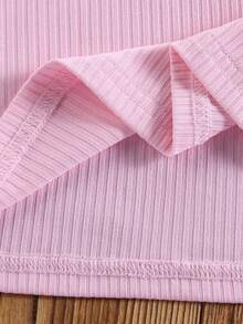 Young Girl Pink Ribbed Heart Top & Denim Skirt Set - Multicolor - View 6