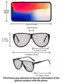 1 par de gafas de moda de marco grande para mujer, accesorio de moda para protección solar - Negro brillante - Ver 5