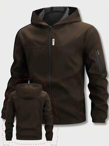1pc Casual Sports Hooded Jacket, Zipper Closure, Regular Fit, Suitable For Hiking, Running, Outdoor Activities, Father's Day - Coffee Brown - View 3