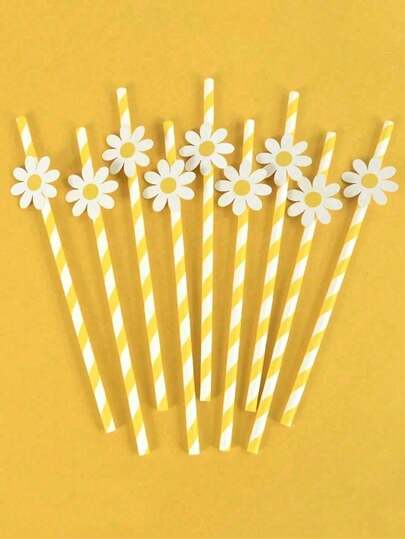 100pcs Daisy Paper Straws, Daisy Party Decor, Elegant Daisy Straws, Floral Straws, Pink Floral Straws, Suitable For Birthday Party Supplies, Wedding Decorations, Also Suitable For Wedding, Birthday Party, Graduation Ceremony, Anniversary, Anniversary Dinner, Halloween, Valentine's Day, Christmas, Thanksgiving Gifts