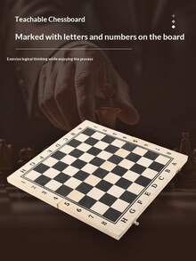 一套大型可折叠木制国际象棋棋盘游戏套装，包含国际象棋、跳棋和西洋双陆棋，培养战略思维，成人棋盘游戏，新年最佳礼物 - 彩色 - 查看 8