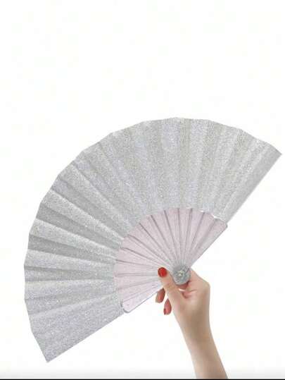 Shiny Silver-White Fan, Summer Beach Fan, Portable Fan Essential Carnival Accessory, Beach Accessory, Suitable For Festivals, Weddings And Travel